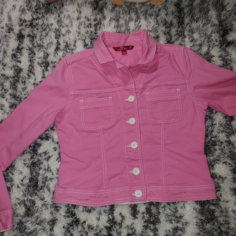 SO Vibrant Pink Cotton Button Up Jacket